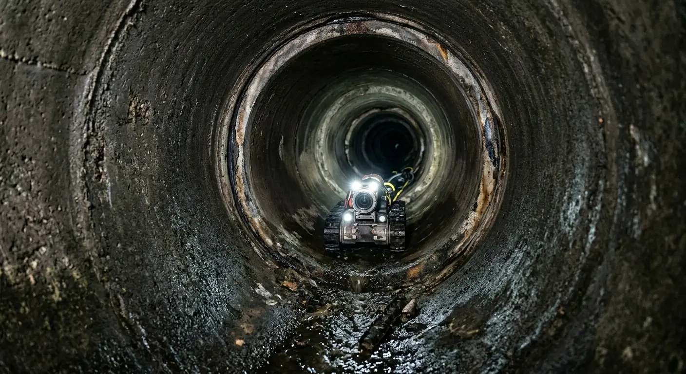 Robotic sewer camera inspecting pipe interior for Sewer Line Repair in Turner