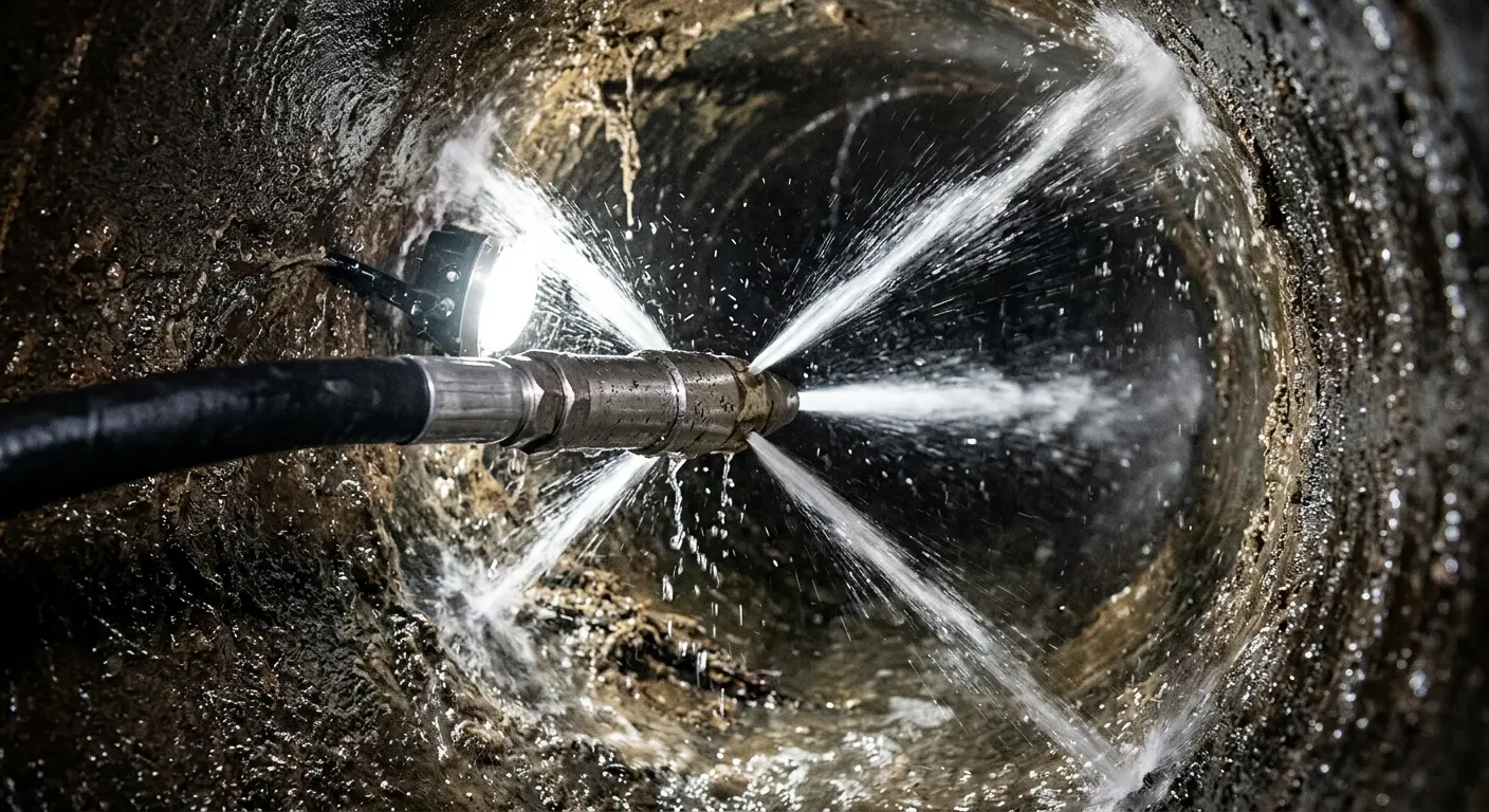 High-pressure hydro jetting nozzle cleaning sewer pipe for Sewer Cleanout in Turner
